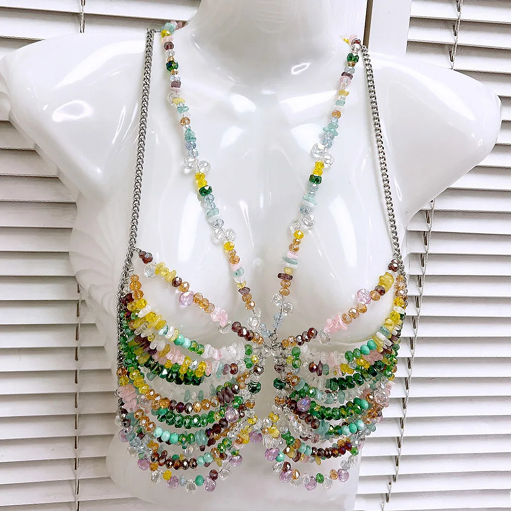 

New Arrival Y2K Hand-beaded Fringe Crystal Bralette Top Coachella Festival Outfit for Women Showgirl Green Y2K Beaded Bra 2025