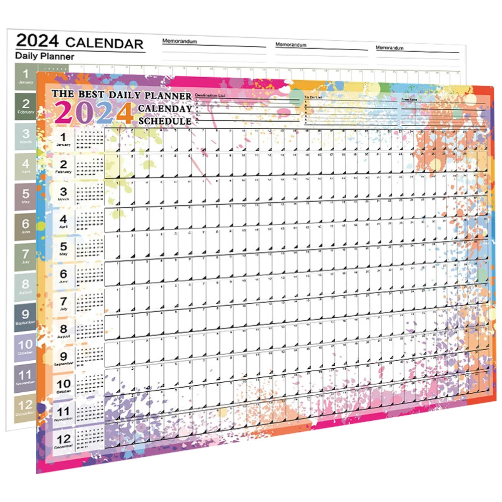 

2pcs 2024 Full Year English Desk Wall Calendar Creative Simple Planner Package Practical Schedule Korean Style Monthly Planner