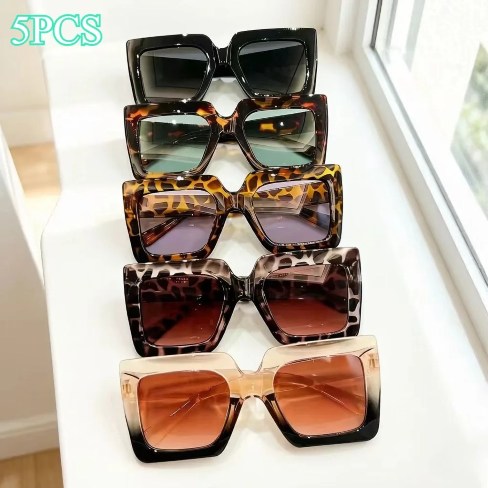 5pcs Rectangular Fashion Combination Decorative Glasses, Light Luxury Matching Clear and Simple