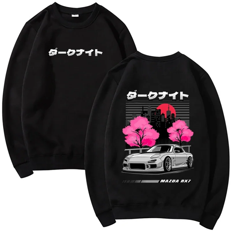 

Fall and Winter Men's Round Neck Sweatshirt RX7 Car Print Sweatshirt Casual Fashion Fleece Warm Top Street Hip Hop Clothing