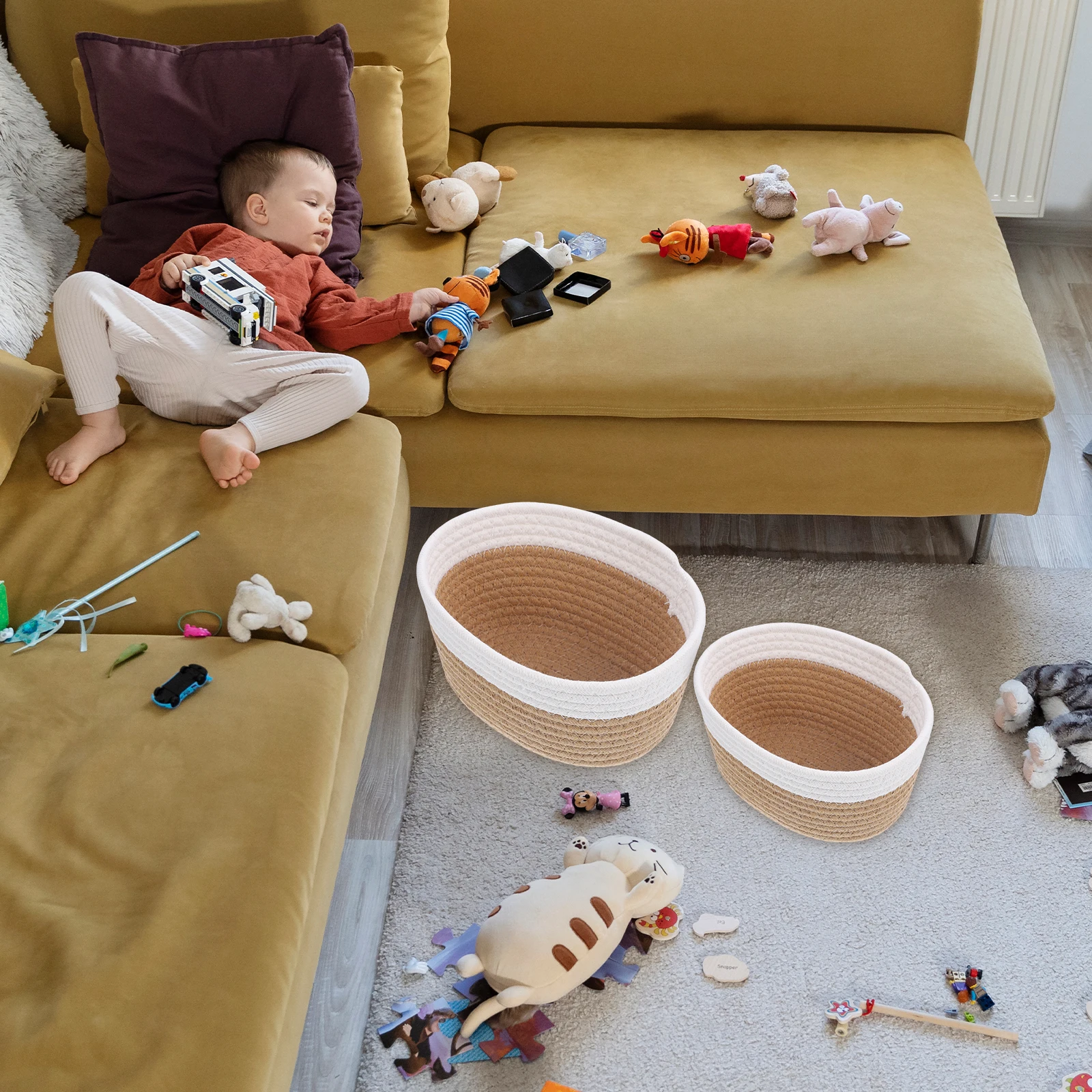 

2 Pcs Small Wicker Basket Storage Round Woven Rattan Bin Containers for Rope Baskets