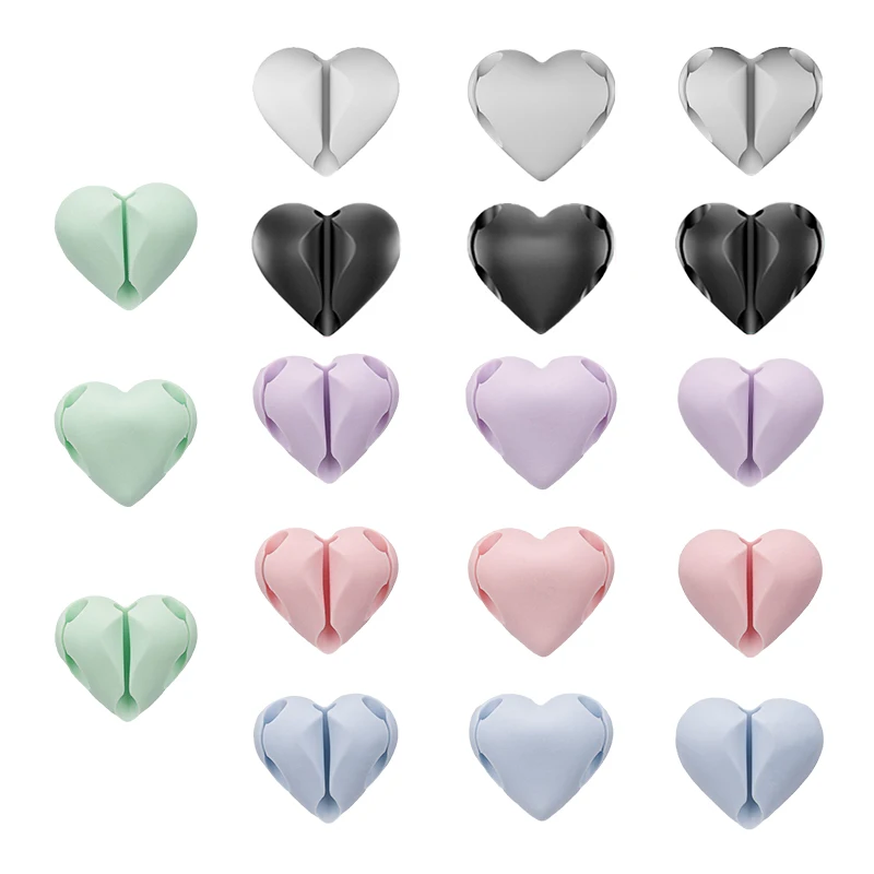 3-hole Heart-shaped Desktop Silicone Cable Winder Organizer Wire Management Clip Storage For USB Mouse Cable Headphone Cable
