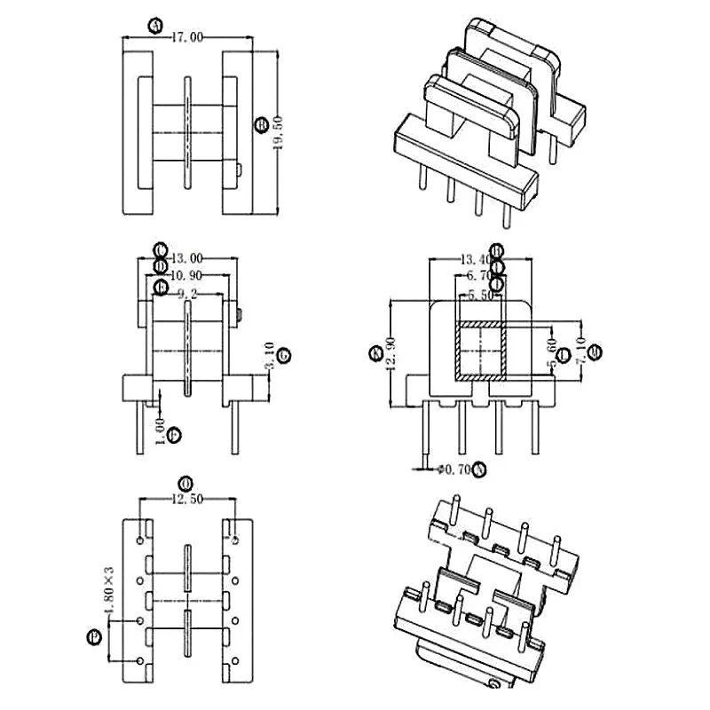 Common mode inductance  EE19  ferrite  core R12K  and horizational 2sections  bobbin DIP2+2pins  20set/lot free shipping