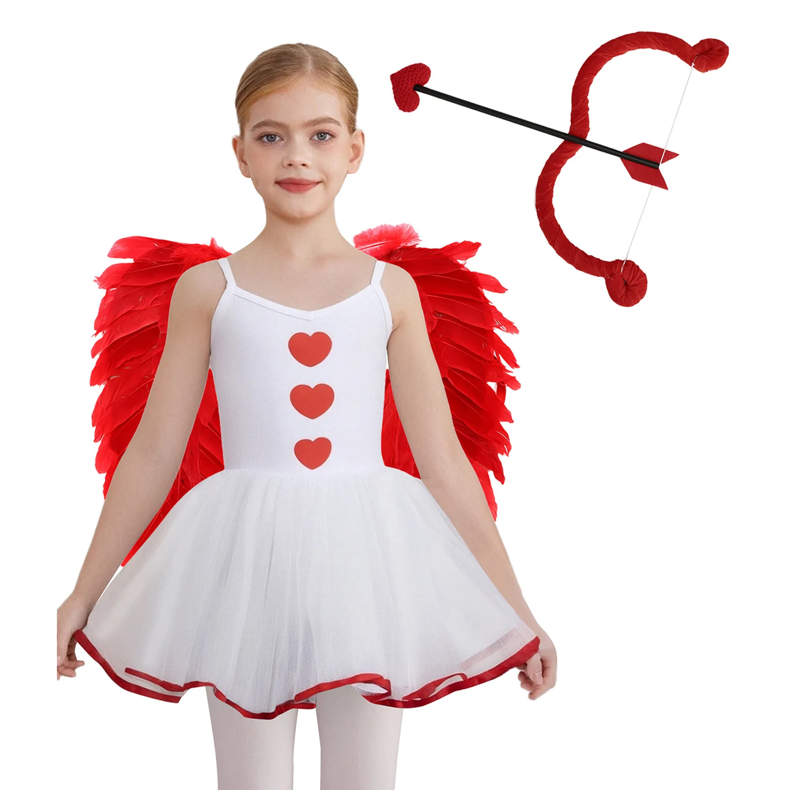 

Halloween Party Cupid Princess Cosplay Dress And Angel Wings Bow And Heart Shaped Arrow Sets for Carnival Festival