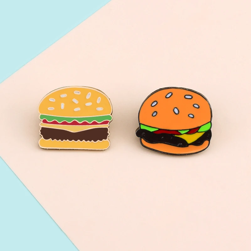 2pcs/Set Burger Lapel Pins For Girls Kids Cartoon Brooches Badge Denim Hat Bag Accessories Jewelry Enamel Pin Gift 2019 Hot Sale