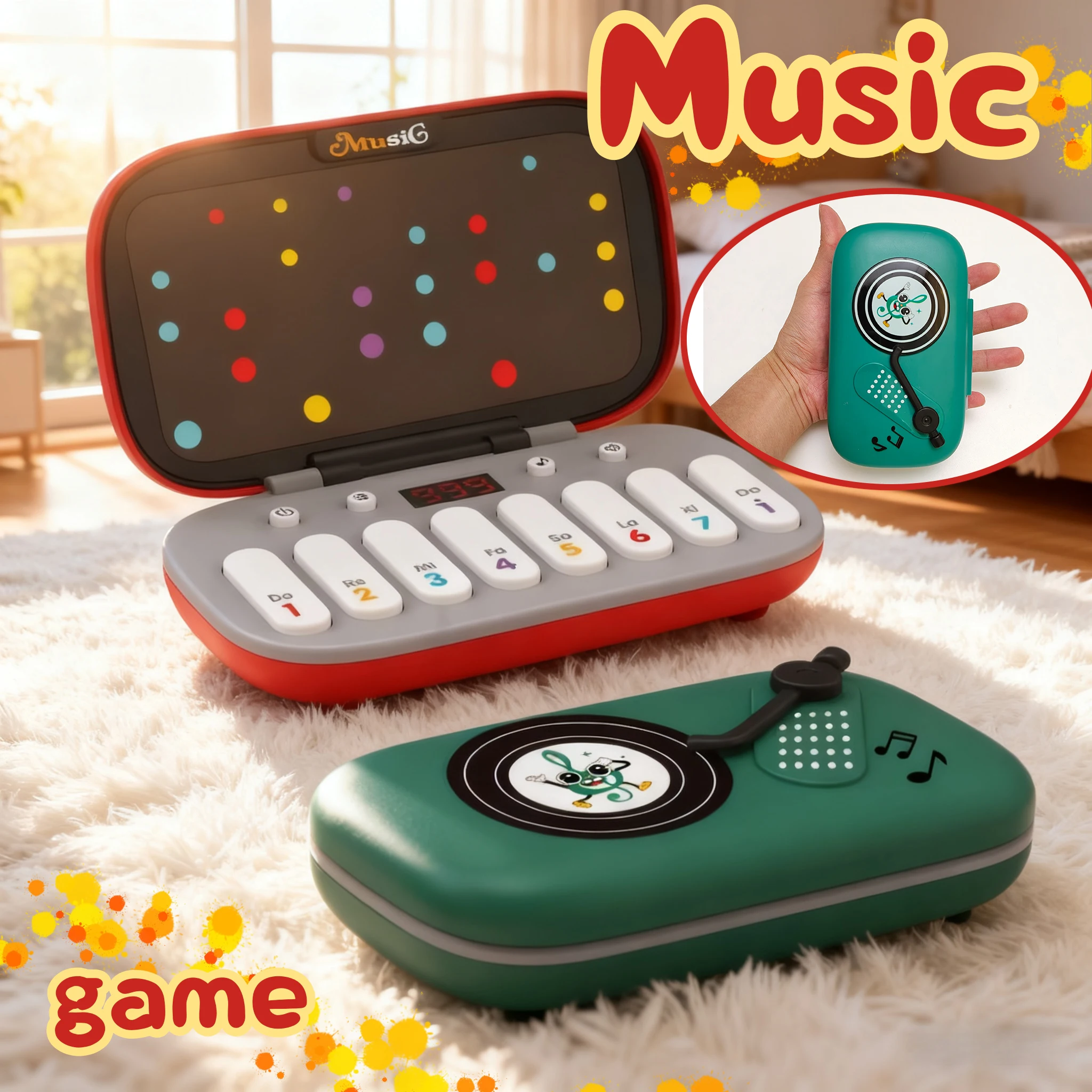 Rhythm Music Game Console, Pocket Piano, Educational Toy, 7-Mode Puzzle Machine, Christmas, Halloween, Black Friday