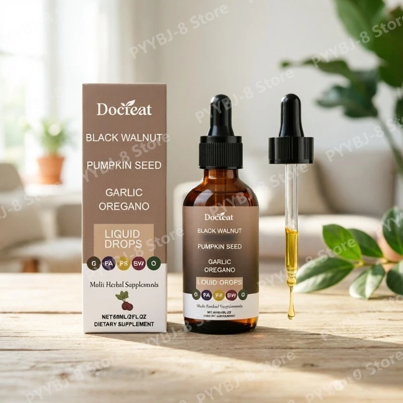 

Жидкая добавка Docteat MultiHerbal в каплях, 60 мл, с черным грецким орехом, семенами тыквы и чесноком, для поддержания здоровья кишечника и пищеварения