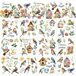 1Set 12 Sheets Bird Rub on Transfer Bird Birdhouse Rub on Transfer Stickers Spring Summer Rub on Decal Stickers for Wood Paper