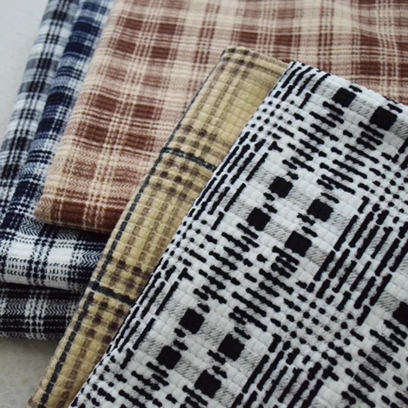 

Thick Velvet Fabric Grid Printed Corn Velvet Fabric Windbreaker Coat Pants Vest Upper Cushion Fabric