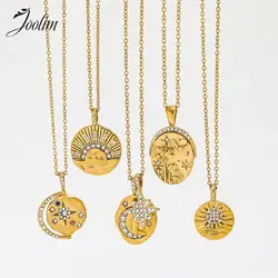 Joolim Jewelry Wholesale No Fade Elegant Vintage Crescent Star Sun Burst Zirconia Pendant Stainless Steel Necklace for Women