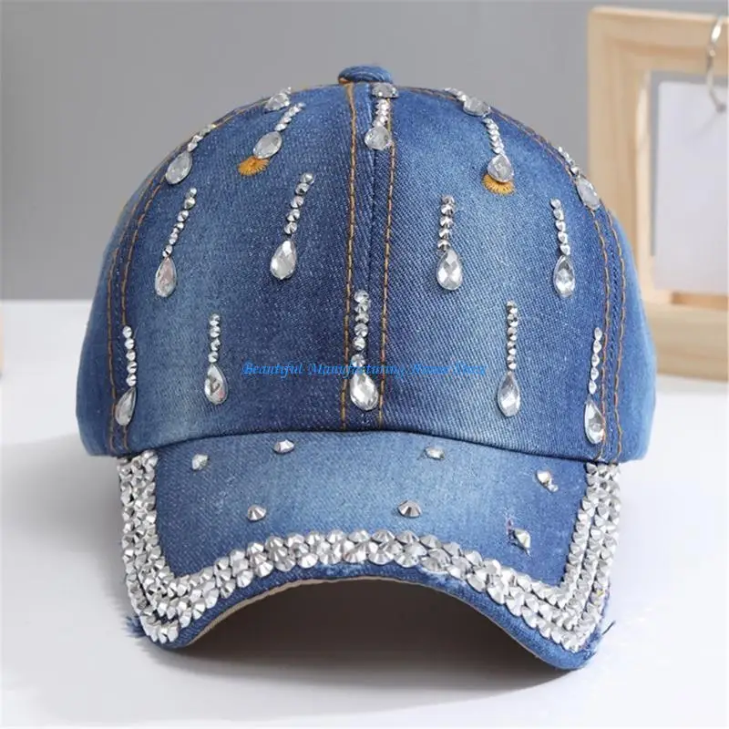 E56A Outdoor Sports Hat Mountain Camping Baseball Hat with Eye-Catching Crystal Unique Sports Caps Stylish Hat