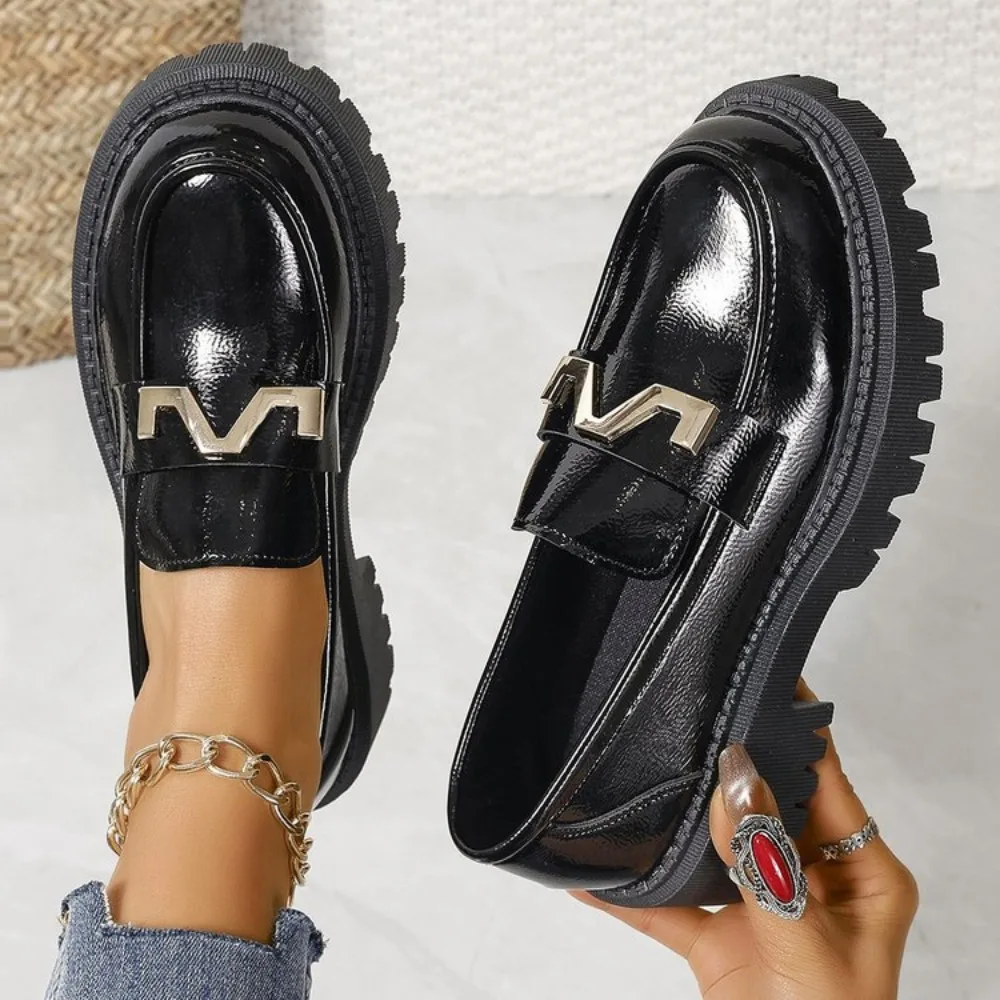

Women's Casual Loafers 2024 New PU Waterproof Thick-soled Women's Shoes Elegant Bow Designer Office Shopping Zapatillas Mujer