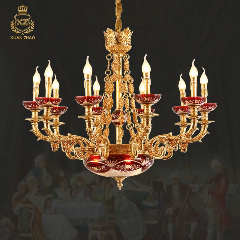 

European Baroque Copper Hanging Lights Luxury Classical Traditional Luxury Glass Chandelier Quality Chandeliers Lighting