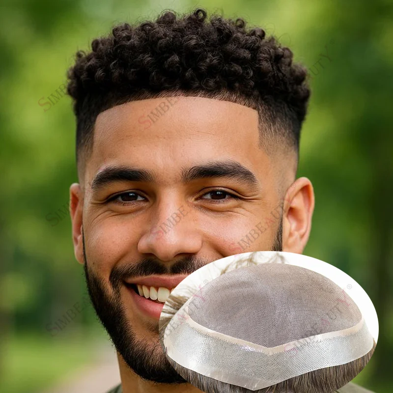 

Undetectable Natural Hairline Afro Black Man Wigs 8mm/12mm Kinky Curly Breathable Mono Lace NPU Base Men Toupee Cheap Hairpieces