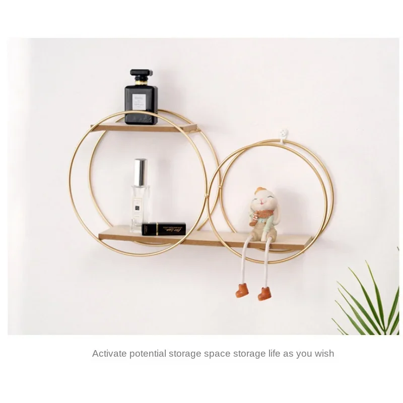 Punch-Free Nordic Simple Shelf, Creative Round Bedroom Wall Decoration, Fashionable Light Luxury Gold Plant Stand