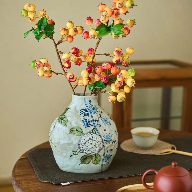 Blue And White Ceramic Vase Hand-painted Entwined Lotus Hydroponic Living Room Dining Table TV Cabinet Flower Planter Chinese Re