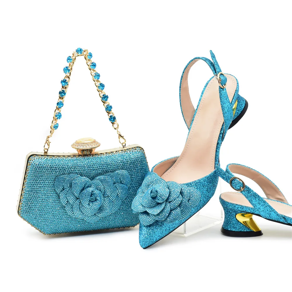 

Flower Decorated High Heel Sandals with Hard Box Gem Tote Set Daily Party Shoe Bag Stiletto