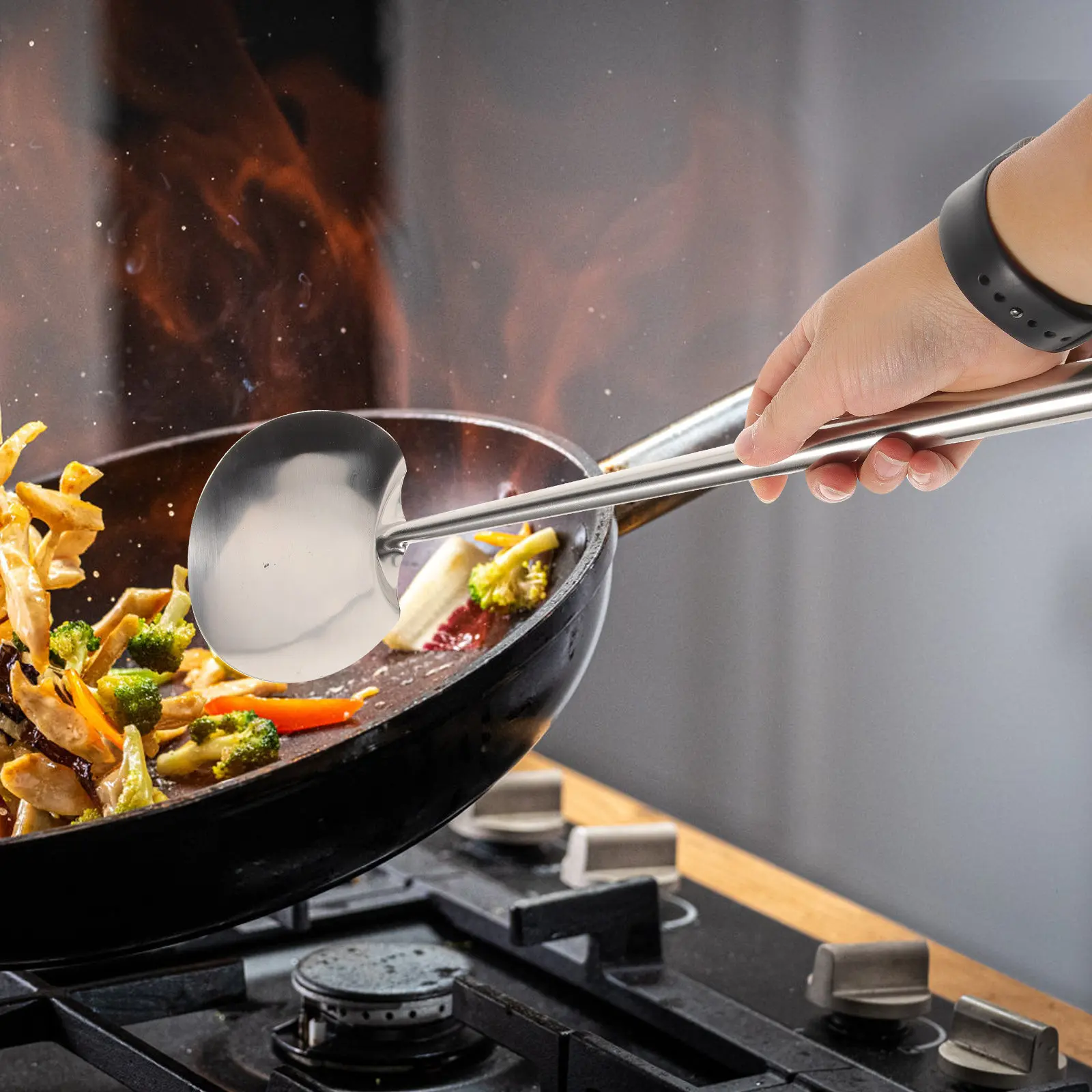 Heavy Duty Stainless Steel Wok Spatula Long Handle Cooking Spatula Turner Kitchen Cooking Utensil Non Deform Non Fade Smooth