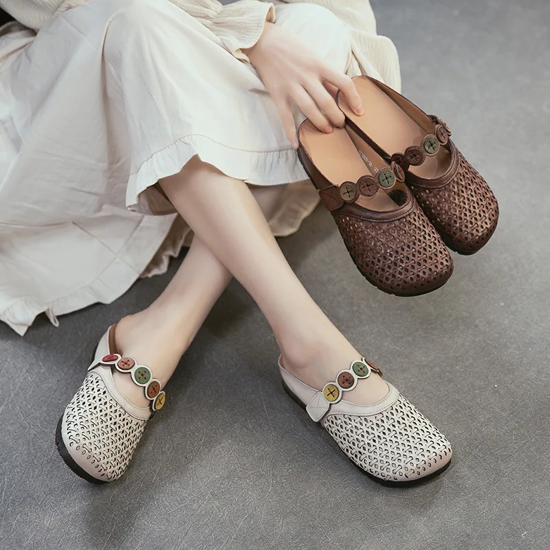 

GKTINOO 2026 Летние Новые Женские Шлепанцы из Натуральной Кожи с Мягкой Подошвой, Ручной Работы, Ретро-Дизайн, Для Улицы