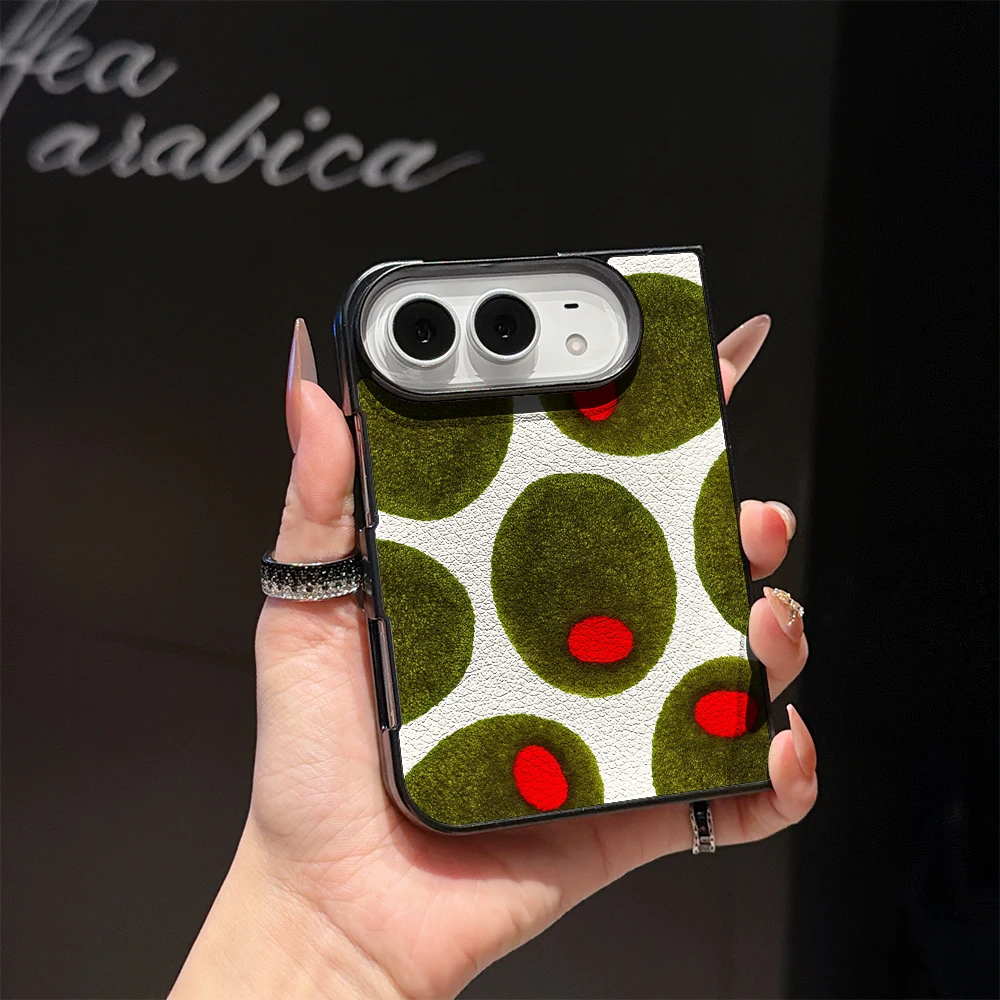 Pirve Olive dot Phone Case For IPhone Duo For IPhone 18 Premium PU Leather Shockproof Protective Fold Cover
