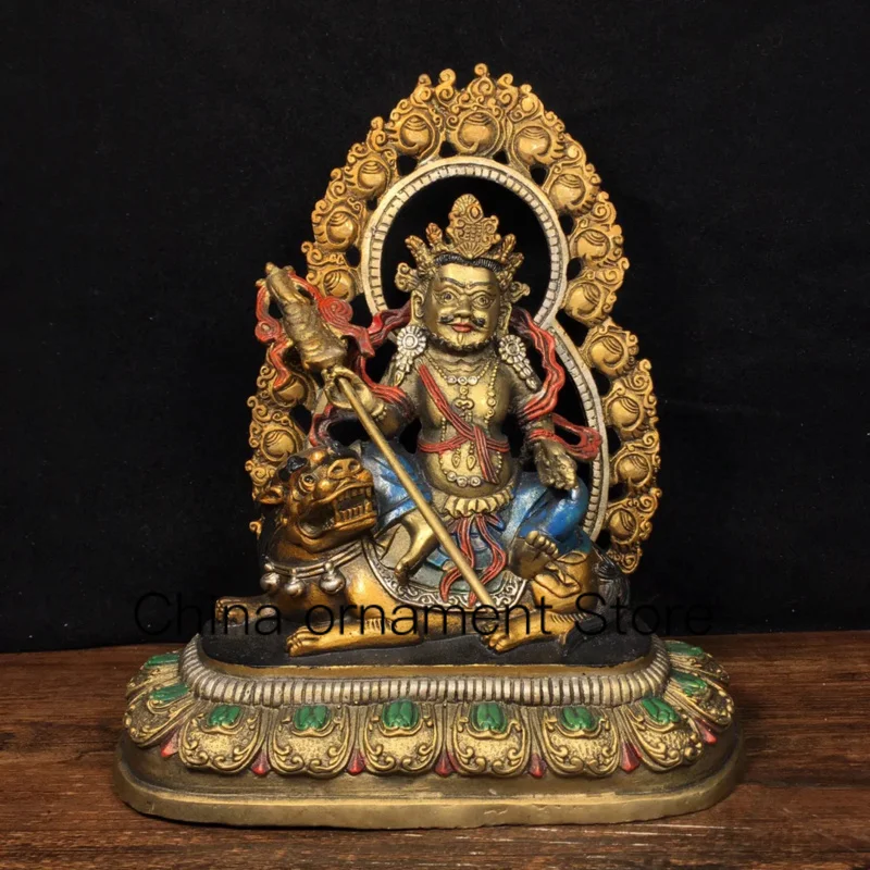 20.5cm Made of old precision craftsmanship pure copper  painted treasure Heavenly King Buddha statue