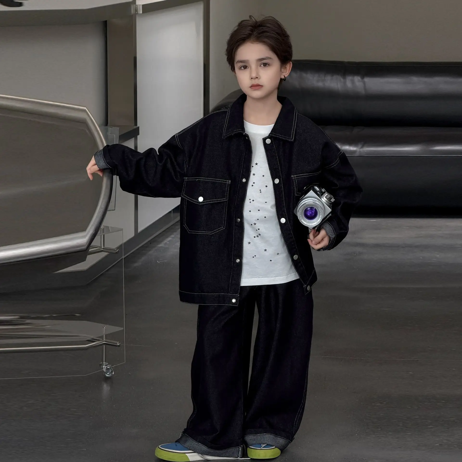 Boys' Suit 2026 Spring and Autumn New Children's Clothes Boys and Girls Fashion Letter Edge Denim Jacket Pants Two Sets