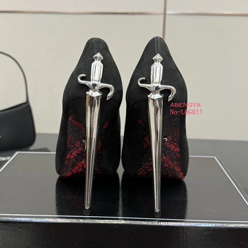 عرض ساخن لعام 2025 أحذية نسائية للحفلات الراقصة من الجلد الأسود أحذية نسائية بكعب عالي معدني أحذية خريف مثيرة للحفلات والولائم للنساء #5