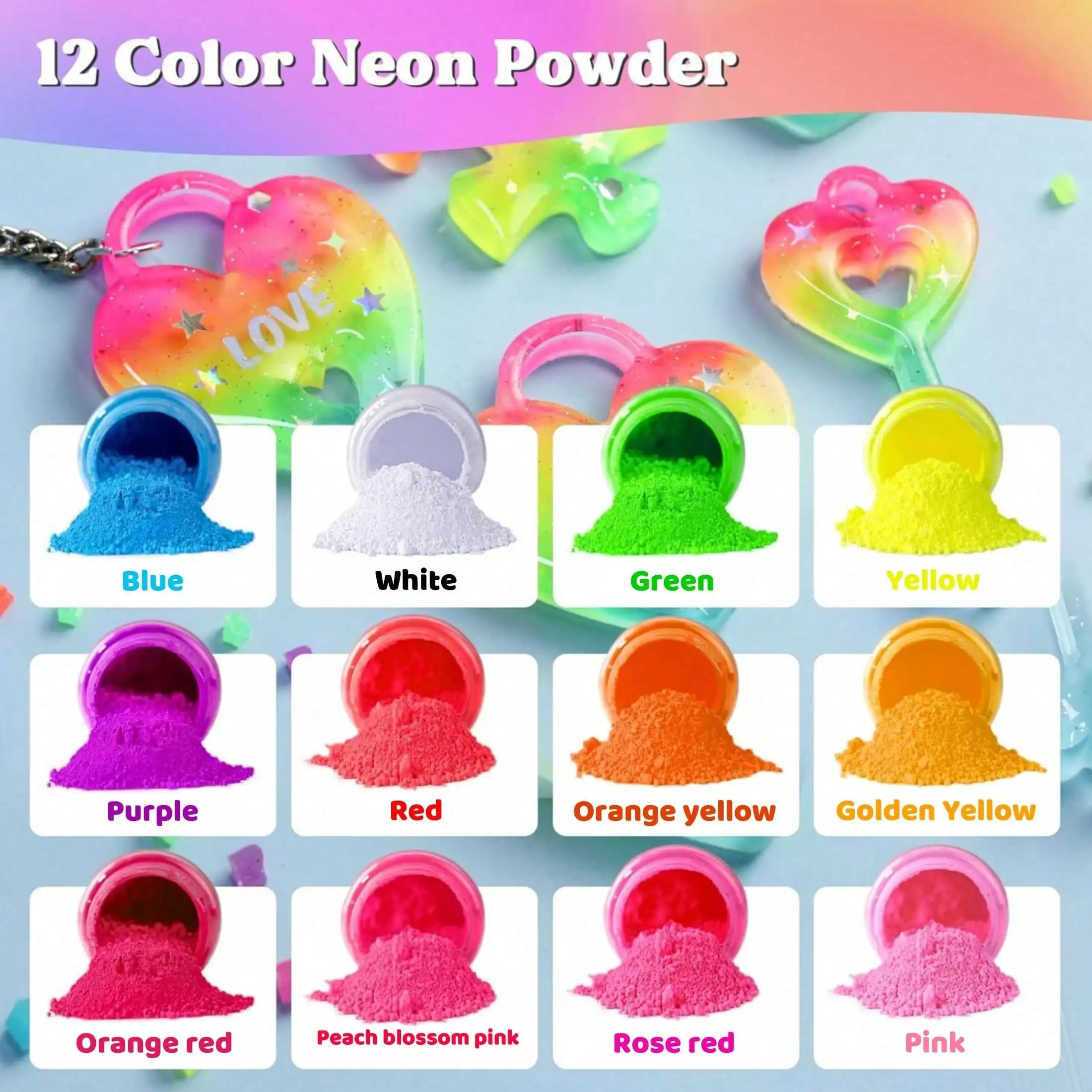 12 Colors Neon Powder - Fluorescent Mica Powder Suitable for Epoxy Resin, Soap Making & DIY Crafts -