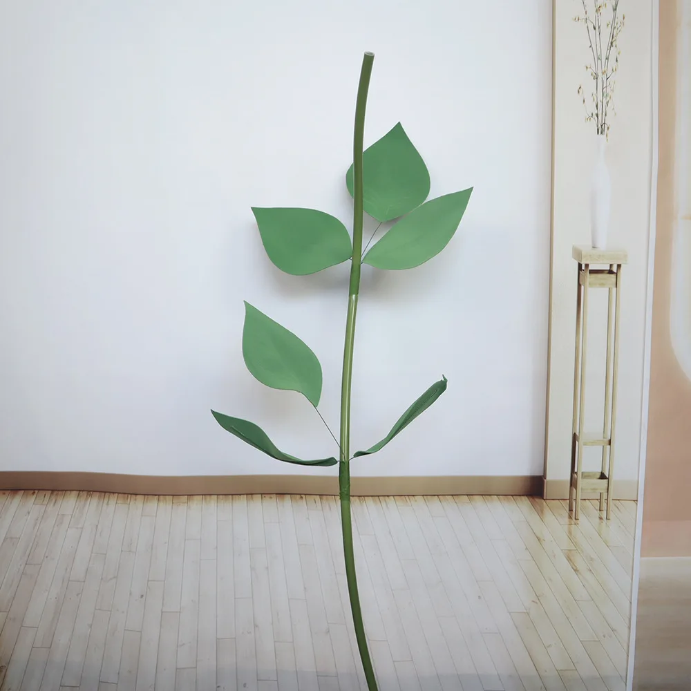 Giant Artificial Flower Stand Pole, PVC Stem with Leaves, Home Decor, Garden Decoration, Wooden, Metal Base Accessories