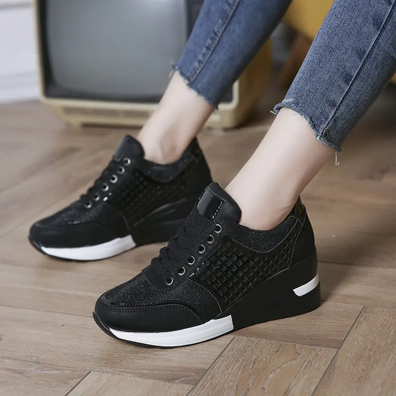 Scarpe da ginnastica casual da donna Scarpe sportive con zeppa stringate Scarpe vulcanizzate da donna Scarpe da tennis da donna con piattaforma