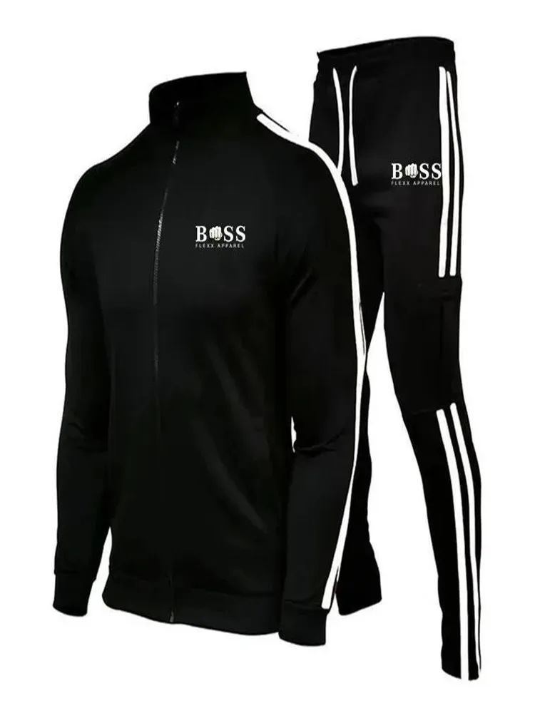 Men's outdoor suit sweatshirt, sports and casual zipper splicing pants two-piece set