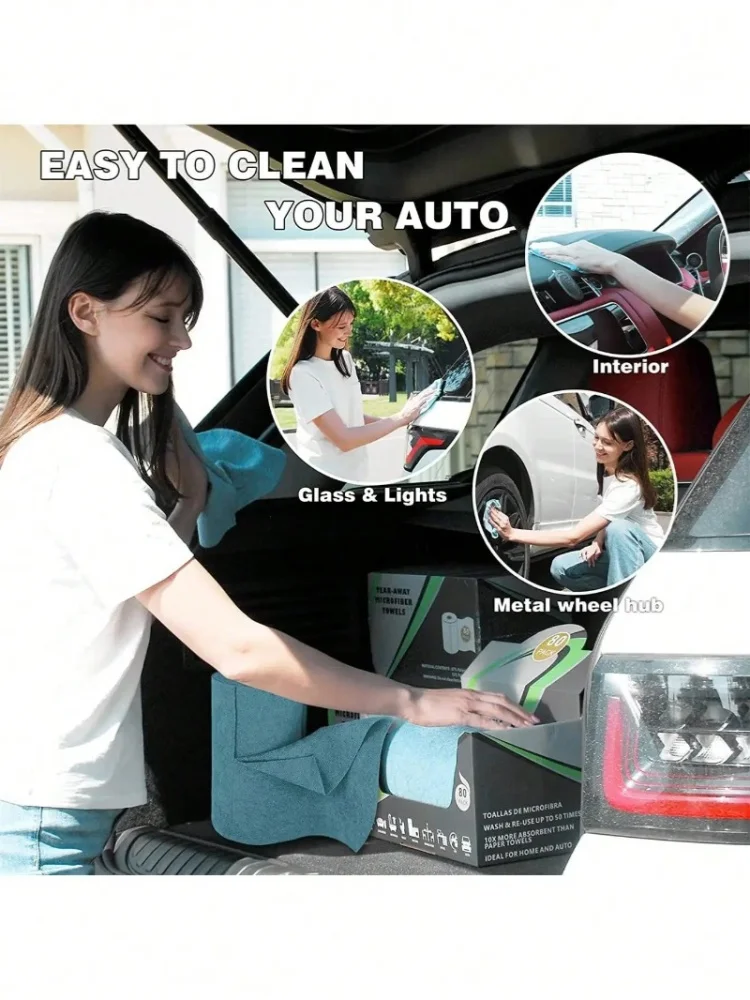 50 Blatt pro Rolle – Mikrofaser-Abreißtücher, wiederverwendbare Reinigungstücher, Mehrzweck-Autowaschtücher, Autoreinigungstücher – Detail 4