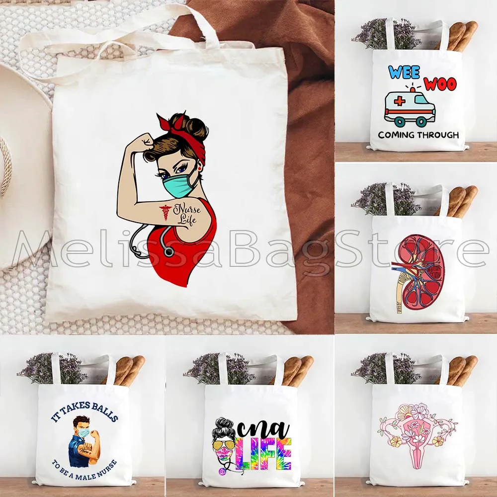 Love Nurse Life Floral Stethoscope Nursing Funny Human Anatomy Ambulance Cute Medical Organs Canvas Totes Bag Shopper Handbags