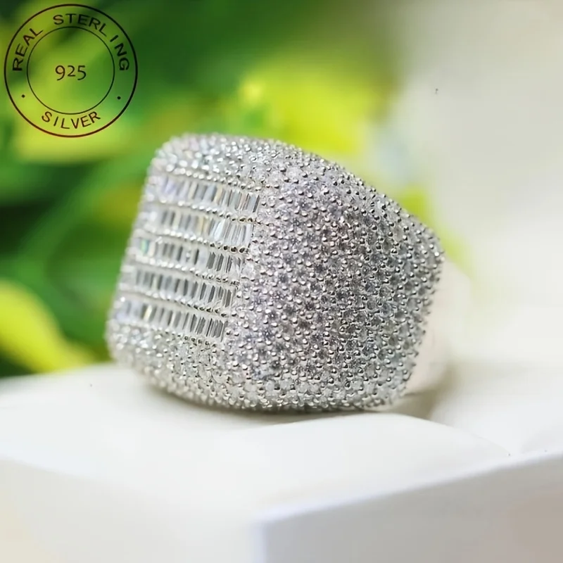 فاخر S925 خواتم فضة كامل الجليد خارج الرغيف الفرنسي Labd الماس الزركون الدائري للرجال تمثال نصفي 14K الذهب الأبيض مطلي الهيب هوب مجوهرات #2