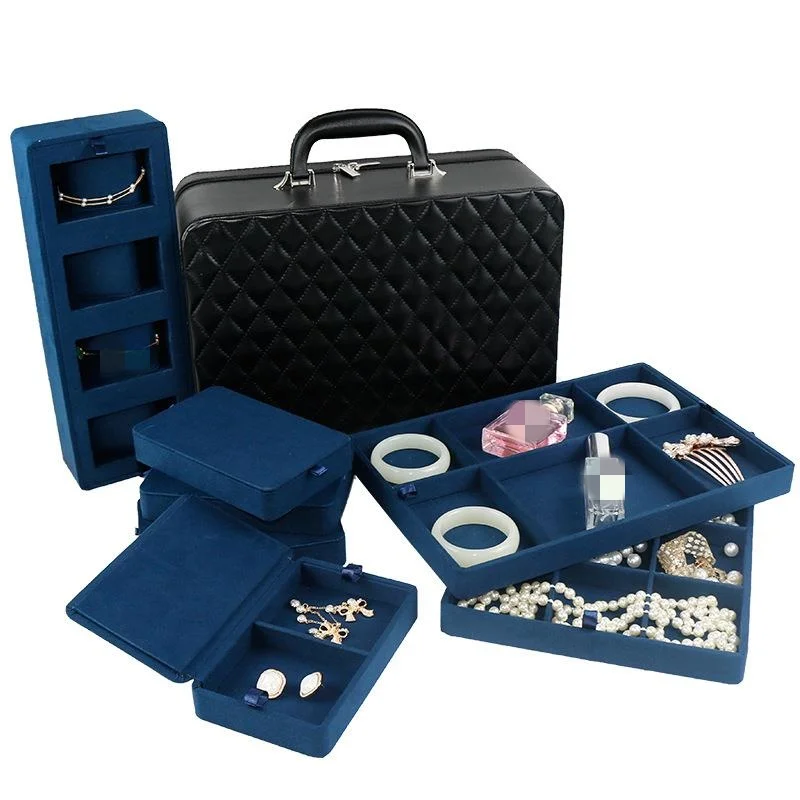 Genuine leather multifunctional European and American style watch jewelry storage box multi-layer ring storage display hand case