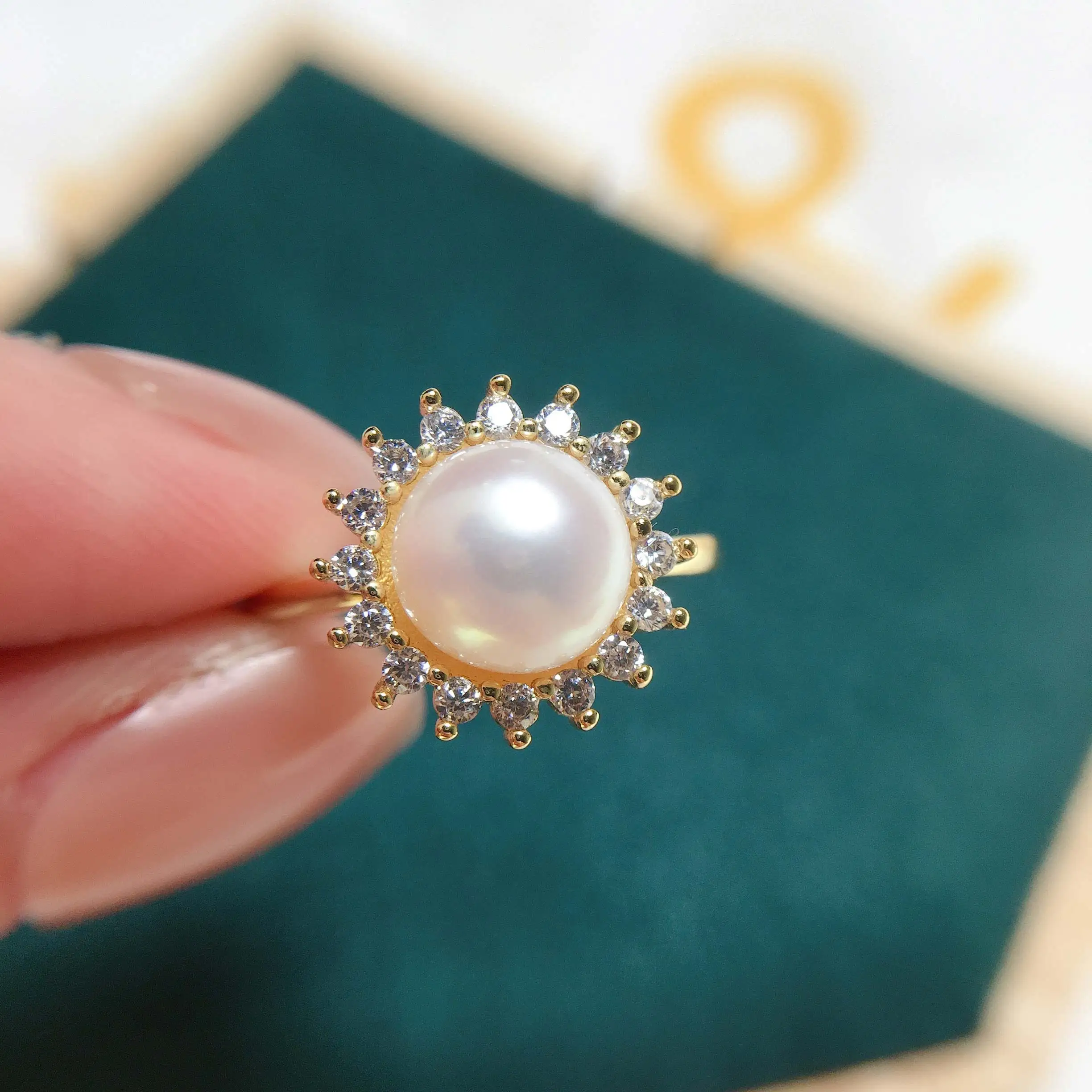 ZHBORUINI Round Pearl Ring 100% Real Natural Pearl 925 Sterling Silver  AAA Zircon Sun Shine Ring Female Wedding Jewelry Gift