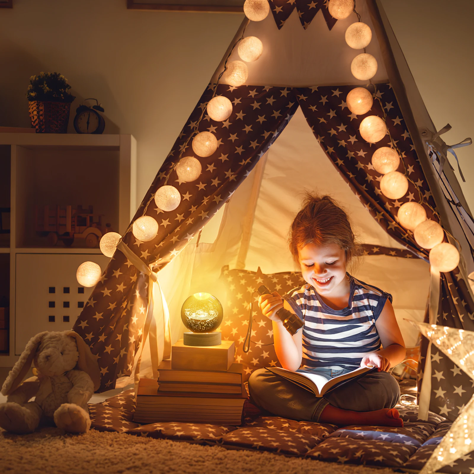 

3D Inner Ball Crystal Ball Night Light Night Light 8cm Solar System Model Wooden Base Desk Lamp Nightstand Lamp Bedroom Decor