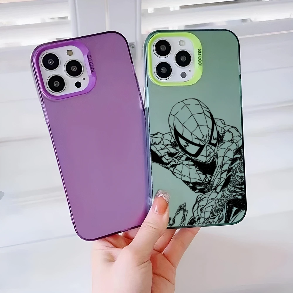 SpiderS M-ManS Phone Case Matte Colored Silver For iPhone 13 12 15 14 11 Pro Max Plus XS X Shockproof Hard Cover