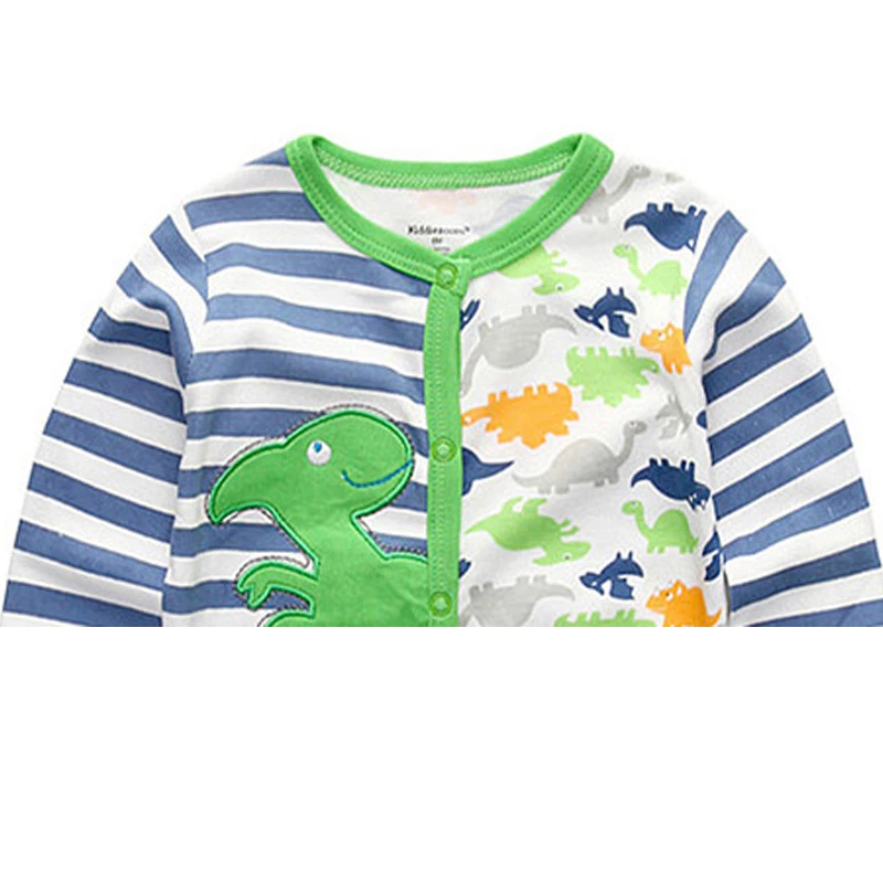 Kiddiezoom Fashion Classic Green Dinosaur Print Unisex long Sleeve Causal Baby Boy Girl Rompers Soft 100%Cotton Newborn Clothing