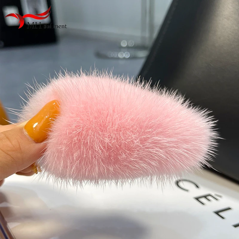 Forcina in pelliccia di visone coreano semplice carino peluche Clip copricapo ragazze accessori per capelli moda di lusso signore Hairgrip copricapo