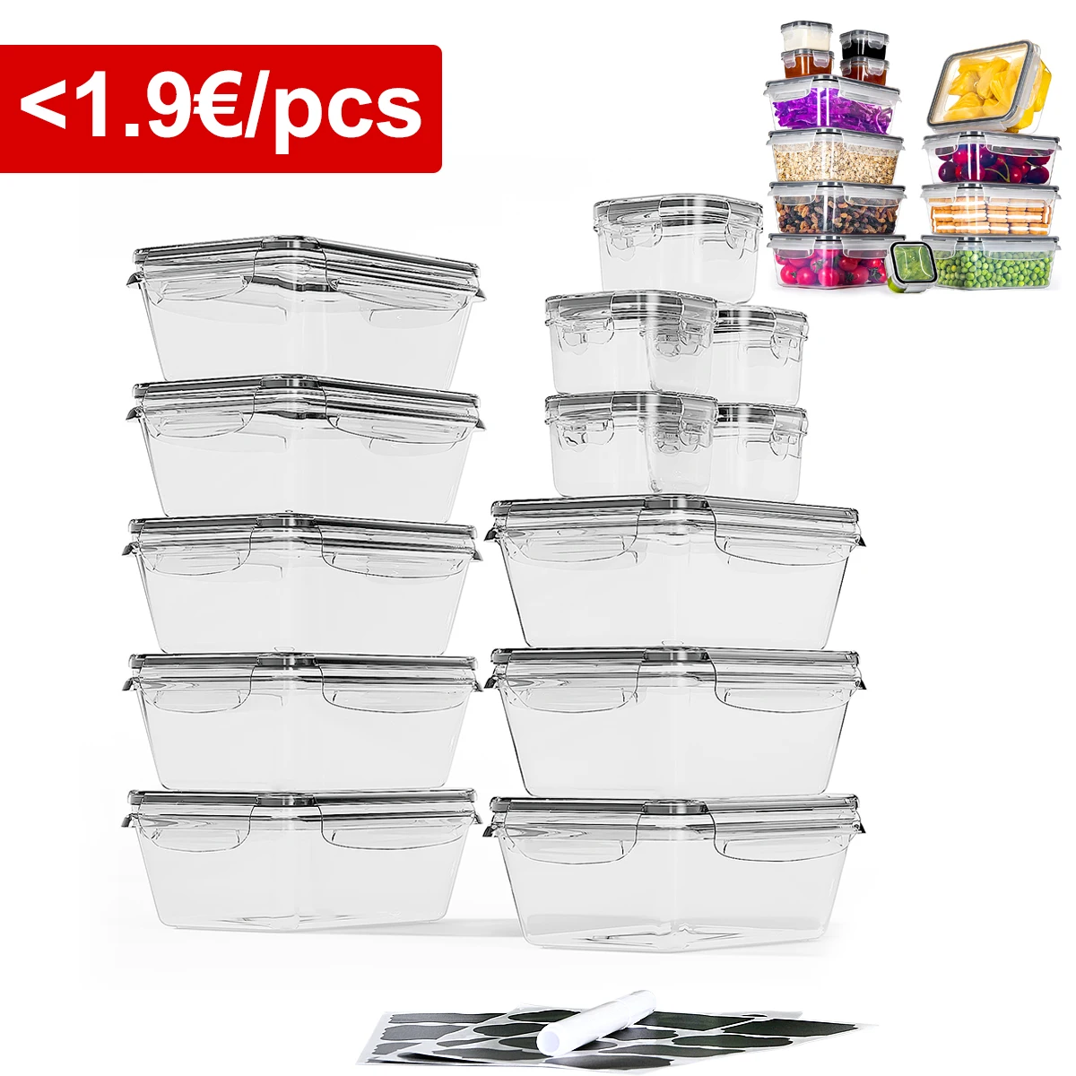 Contenedores de almacenamiento de alimentos con tapa, recipientes para congelador, fiambrera, cajas de alimentos, 26 piezas (13 contenedores, 13 tapas), 8x0,84 L y 5x0,14 L