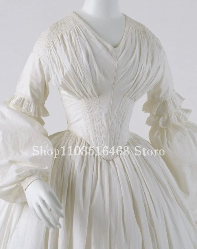 1880s Vintage Victorian Prom Evening Dress Ivory Bubble Long Sleeve Corset Corset Taffeta Renaissance Masquerade فساتين سهرات