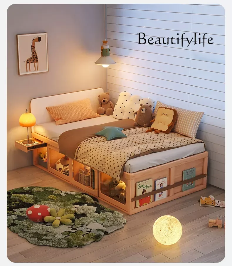 

Solid wood children's bed tatami girl small apartment boy with fence children's room bedroom