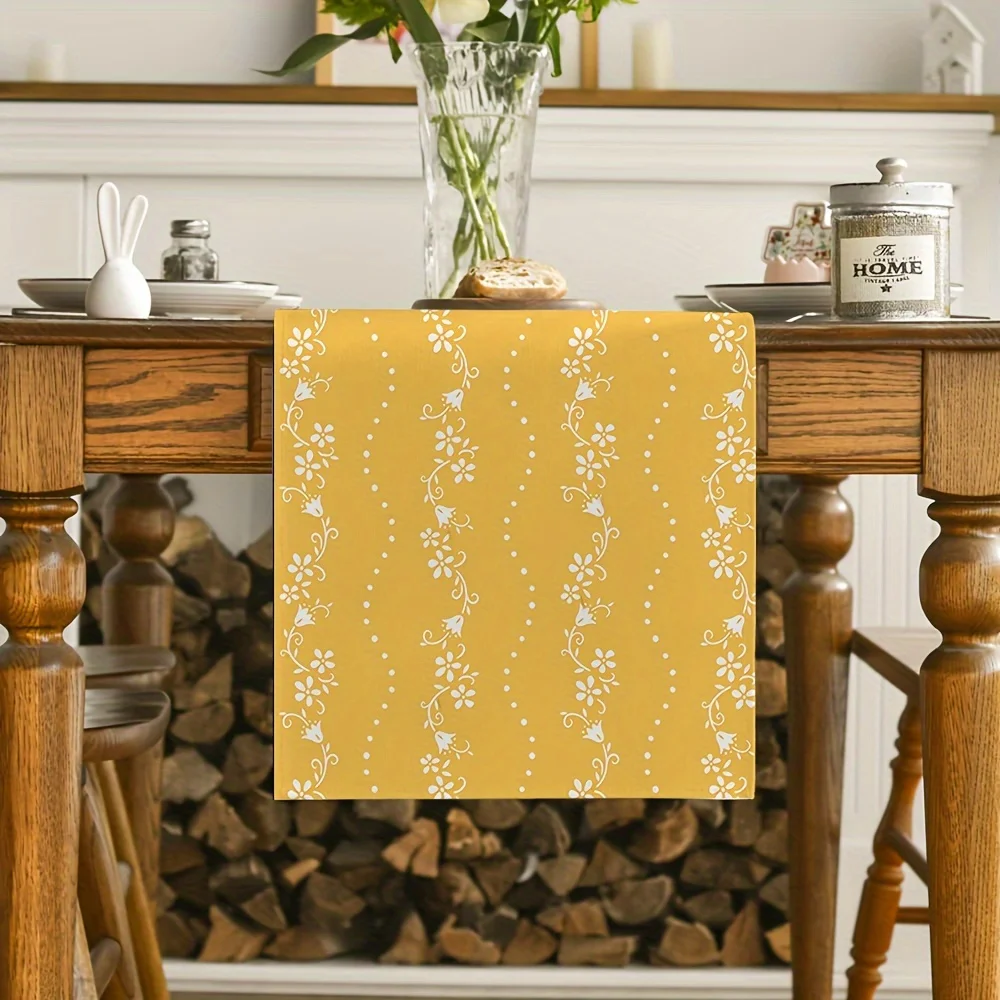 1pc Vintage Floral Table Runner 2D Single Print Chic Lightweight Reusable Table Decor Home Dining Room Kitchen Cozy Space Decor