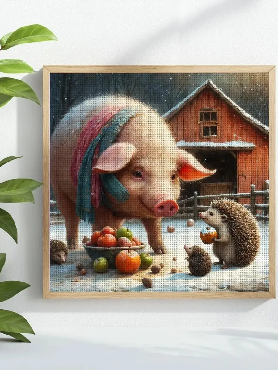1 Stück 40x40 cm/15,74 Zoll Kreuzstich-Set mit Schwein-Motiv, DIY-Set 11CT/14CT, DIY-Stickset, Kreuzstich-Zubehör – Detail 1