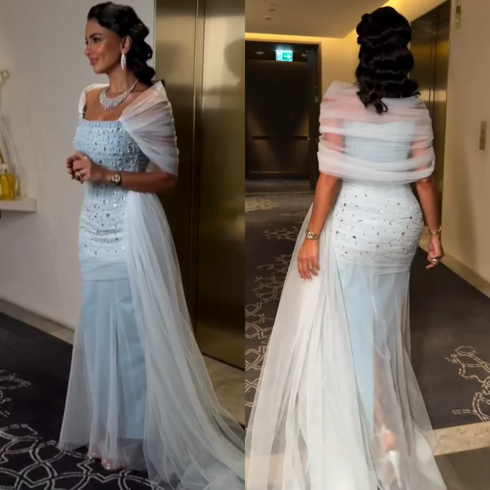 

Customized High Quality Net Pleat Sequined Mermaid Off-the-shoulder Long Dresses Bespoke Occasion Simple Classic