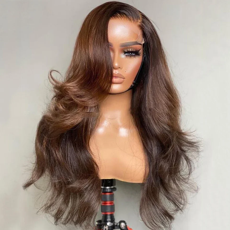 Soft Long 28 inch 200% Density Brown Wave 5x5 Silk Base Jewish Human Hair Wig With Baby Hair HD Lace European Hair Preplucked