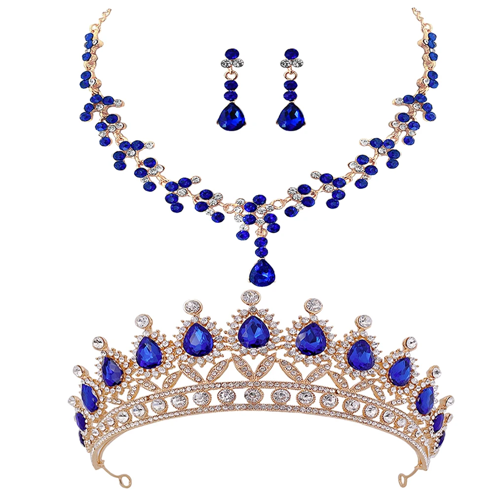 

Crown Necklace Earrings Bridal Tiaras Wedding Jewelry for Bride Rhinestones Set Women Accessories Zinc Alloy Crystal Photography