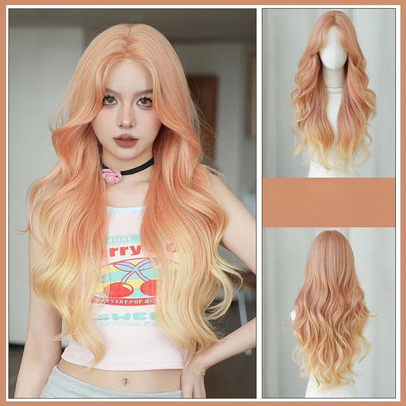 

New Woman wigs Orange Curly Synthetic Wigs for Long Orange Wig with Bangs Heat Resistant Hair Colored Party Cosplay Hair Wig