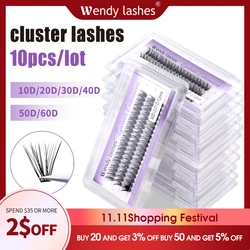 Wendy Lashes 10/20pcs/Lot Cluster lashes 3 Rows 10D/20D/30D/40D Bundles Natural Style Individual Eyelashes Handmade Supplier